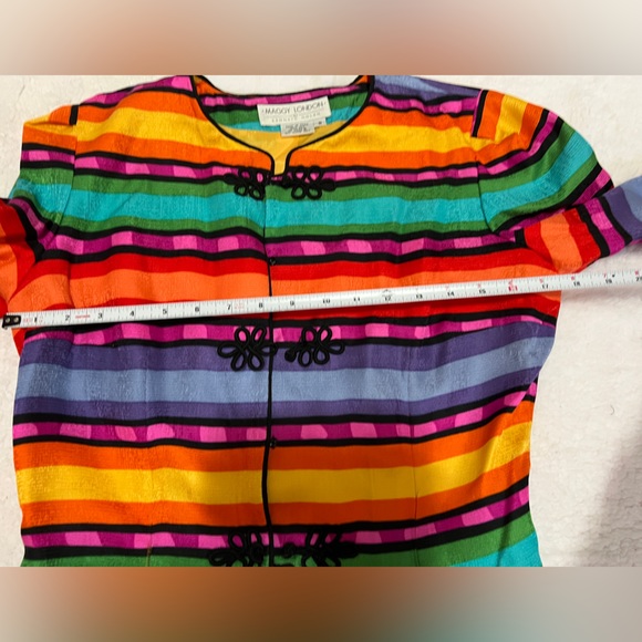 Vintage Maggy London 100% silk colorful blazer cardigan with frog cord closure - Picture 13 of 14